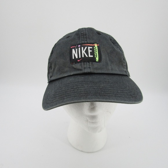 Nike Heritage86 Adjustable Hat Cap Retro Washed Black Multi Just Do It Patch - Picture 1 of 8